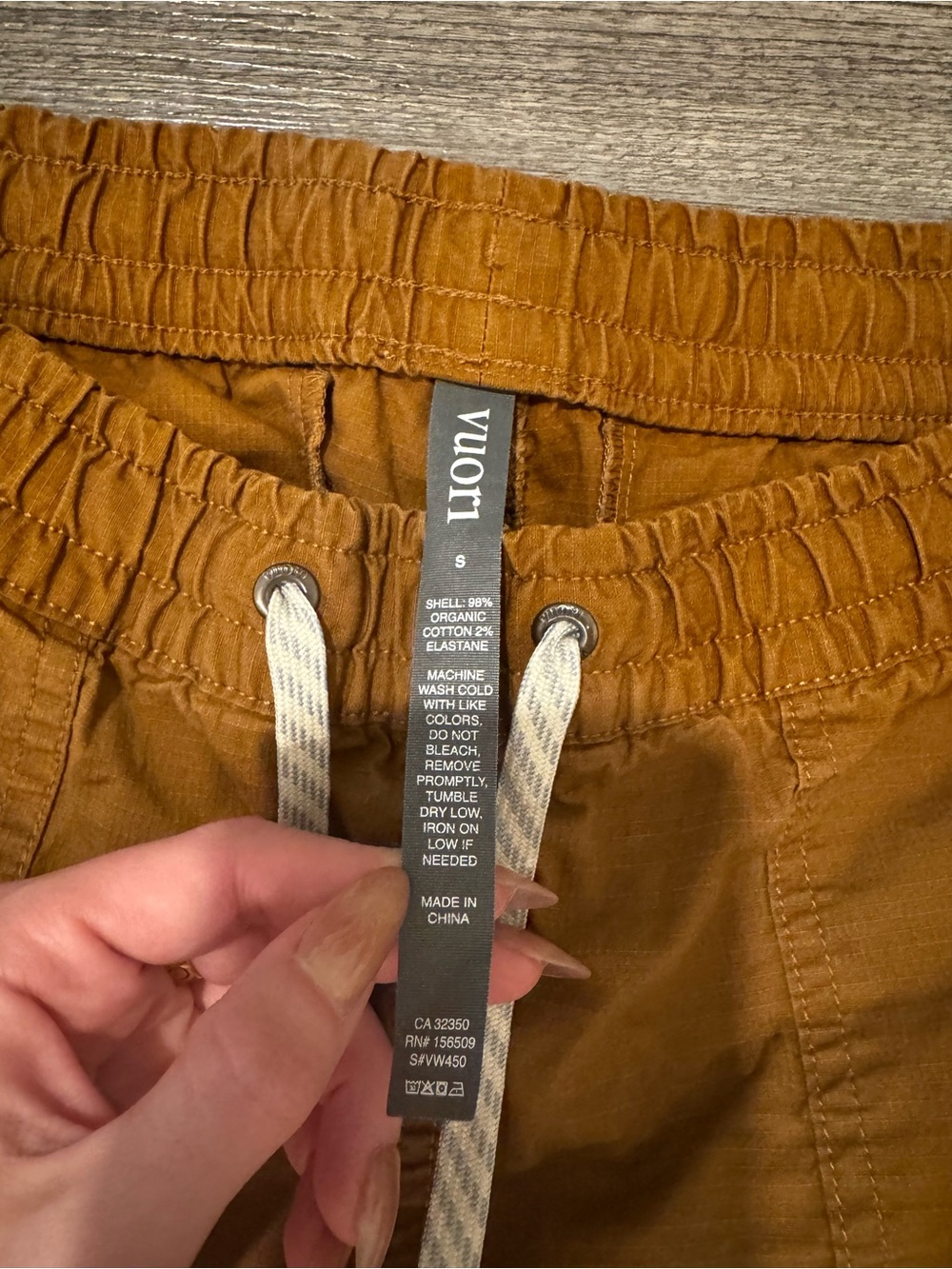 Vuori DurraTerra Ripstop Fabric Drawstring Pants in Caramel Brown Organic Cotton - Picture 2 of 4